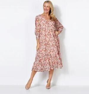 Parker & Rowe Pink Floral Midi Dress Sz S